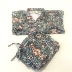 INK+IVY Pajama Set 2P Short Sleeve Button up Nightwear Lounge Pants Size Small